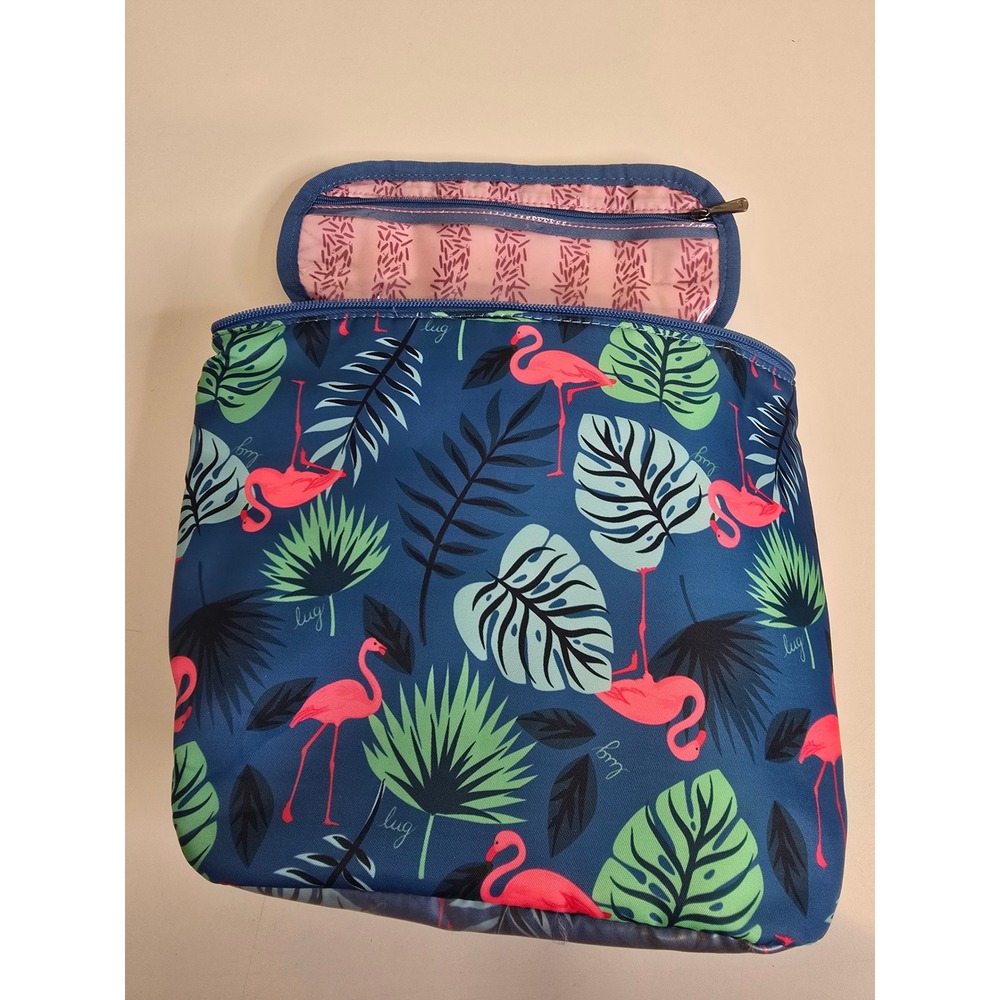 Lug Dolly Tall Cosmetic Case Flamingo Tropical Print Toiletry Bag Navy Pink Blue